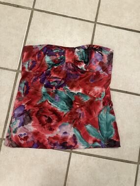 Ann Taylor Loft Red Floral Tube Top Blouse Tank Top Shirt Size 8 Y2K Satin Rose